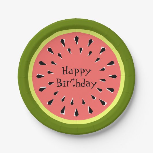 Watermelon Pink Happy Birthday Papier Teller (Vorderseite)