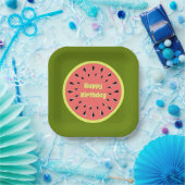Watermelon Pink Happy Birthday Square Pappteller (Party)