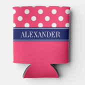 Watermelon Pink LG Polka Dot CB Navy Name Monogram Dosenkühler (Vorderseite)