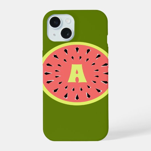 Watermelon Pink "Monogram" iPhone 15 Hülle (Rückseite)