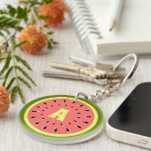 Watermelon Pink Monogram Text Schlüsselanhänger (Vorderseite rechts)