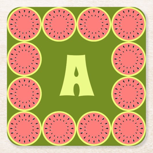 Watermelon Pink Multi Monogram Rechteckiger Pappuntersetzer (Vorderseite)