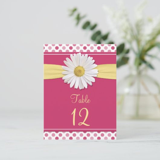 Watermelon Pink Polka Dot Daisy Table Cards Postkarte (Stehend Vorderseite)