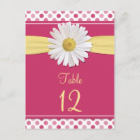 Watermelon Pink Polka Dot Daisy Table Cards