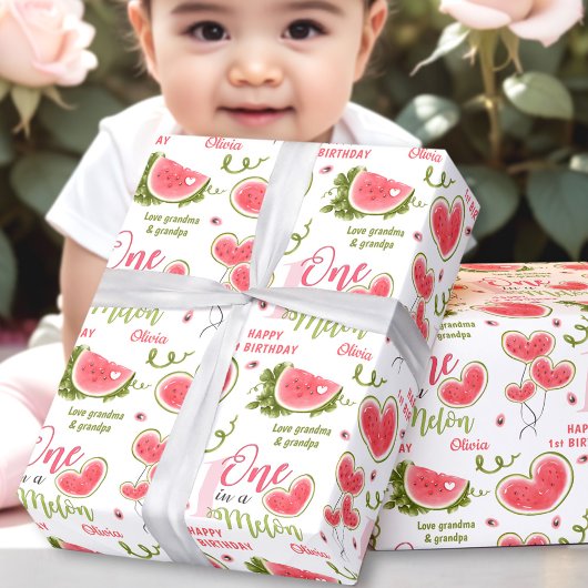 Watermelon Pink Sommer 1. Geburtstag Mädchenname T Geschenkpapier