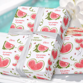 Watermelon Pink Summer Birthday Girl Name Text Geschenkpapier