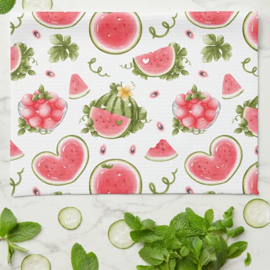 Watermelon Pink White Summer Geschirrtuch (Gefaltet)