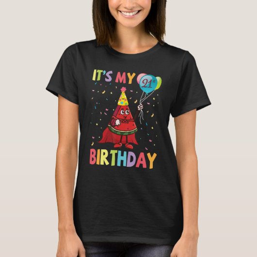 Watermelon Play Balloons Es ist meine 21. Geburtst T-Shirt (Vorderseite)
