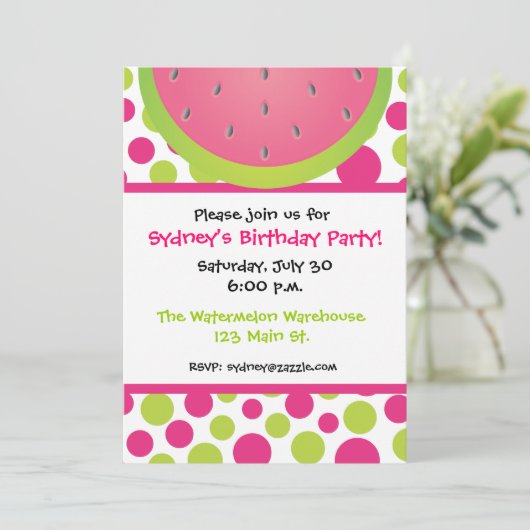 Watermelon Polka Dot Einladung (Stehend Vorderseite)