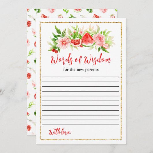 Watermelon Pomegranate Baby Shower Words Of Wisdom Einladung (Vorne/Hinten)