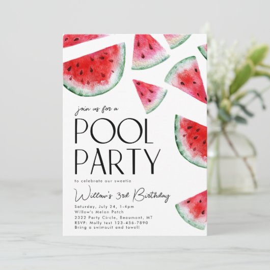 Watermelon Pool Party Geburtstag Einladung (Stehend Vorderseite)