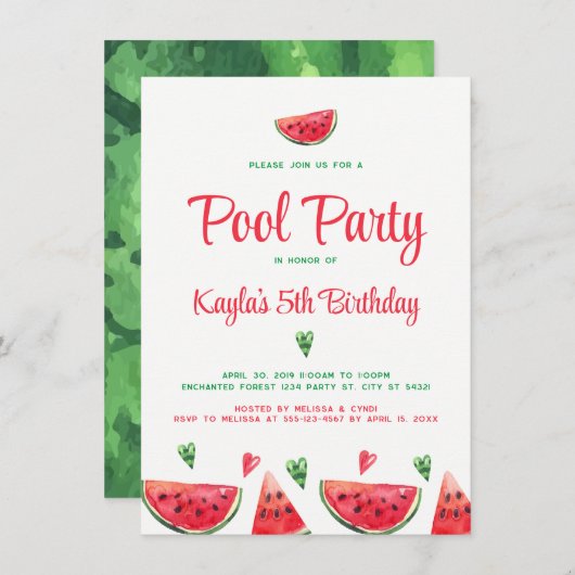 Watermelon Pool Party Geburtstag Einladungen (Vorne/Hinten)