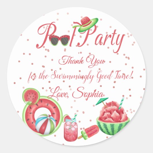 Watermelon Pool Party Vielen Dank Runder Aufkleber (Vorderseite)