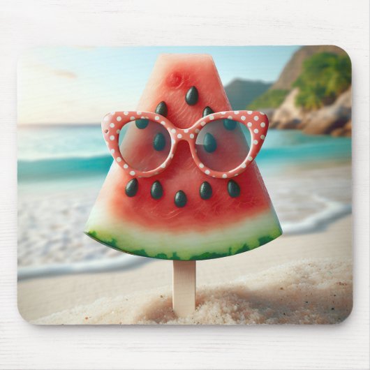 Watermelon Popsicle Wearing Sunglasses Mousepad (Vorne)