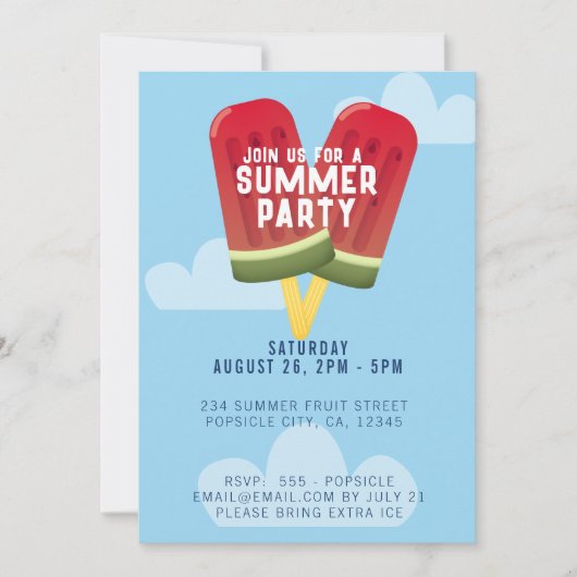 Watermelon Popsim Ice Creme Summer Party Einladung (Vorderseite)