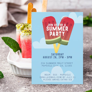 Watermelon Popsim Ice Creme Summer Party Einladung
