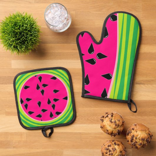 Watermelon Print Pot Holder und Oven Mitt Ofenhandschuh & Topflappen-Set (Oben Unten)