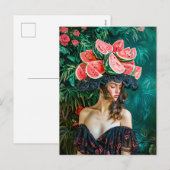 Watermelon Rose Fantasy Portrait Feiertagspostkarte (Vorne/Hinten)