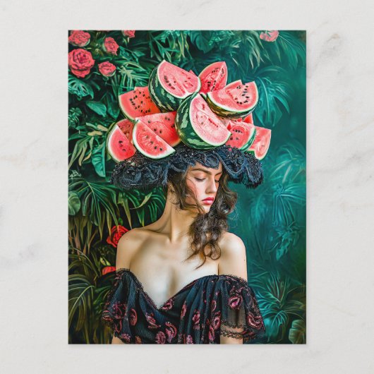 Watermelon Rose Fantasy Portrait Feiertagspostkarte (Vorderseite)