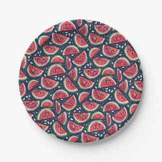 Watermelon Slice Pattern on Blue Picnic Pappteller