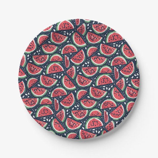 Watermelon Slice Pattern on Blue Picnic Pappteller (Vorderseite)