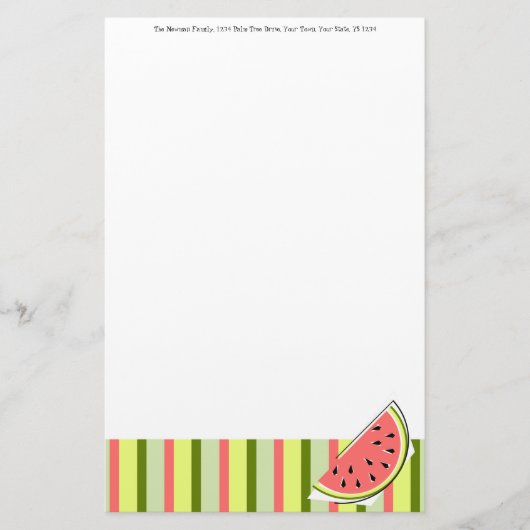 Watermelon Slice Stripe Klassischer Text Briefpapier (Vorderseite)
