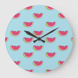Watermelon Slices on Teal Pattern Große Wanduhr