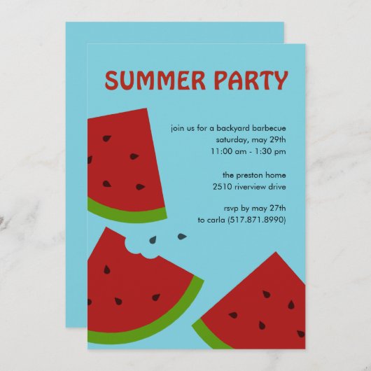 Watermelon Slices Sommer-Party Einladung (Vorne/Hinten)