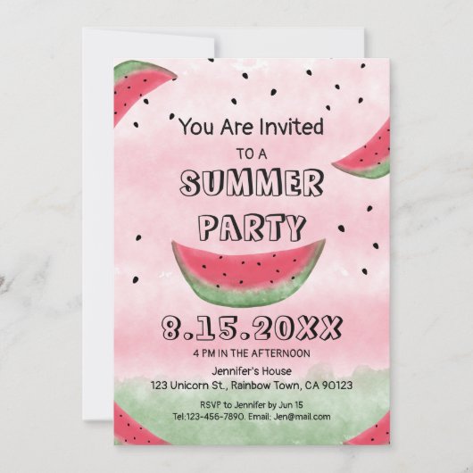Watermelon Sommerliche Party Einladungen (Vorderseite)