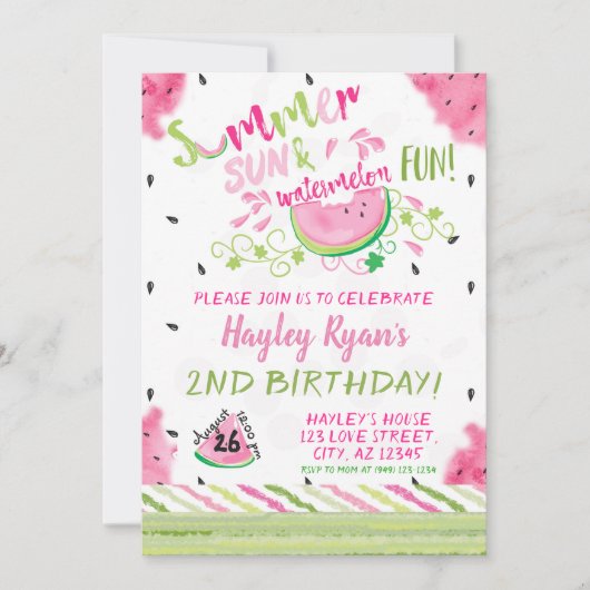 Watermelon Sommersonnenspass jedes Alter Geburtsta Einladung (Vorderseite)