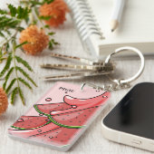 Watermelon Splash benutzerdefinierte Monogramm-Sch Schlüsselanhänger (Vorderseite rechts)