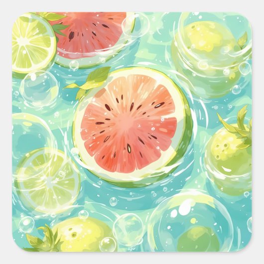 Watermelon Splash Quadratischer Aufkleber (Vorderseite)