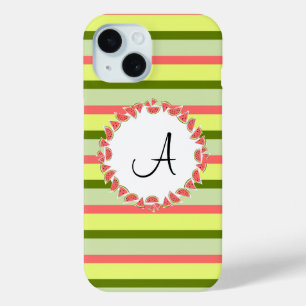 Watermelon Stripe Classic "Monogram" iPhone Gehäus 15 Hülle
