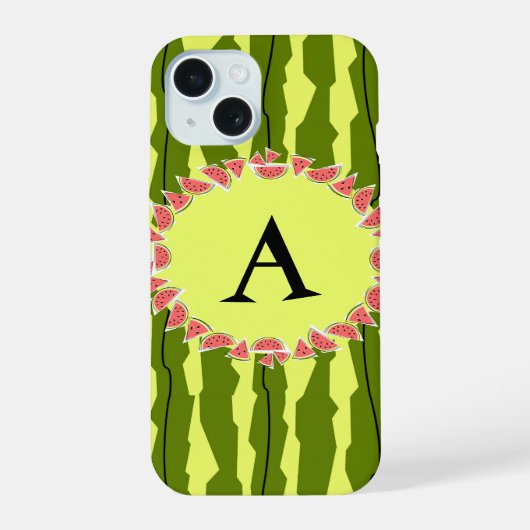 Watermelon Stripe 'Monogram' iPhone case 15 Hülle (Rückseite)