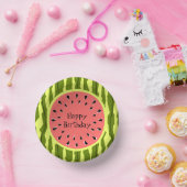 Watermelon Stripe Pink Happy Birthday Pappteller (Party)