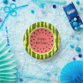 Watermelon Stripe Pink Happy Birthday Pappteller (Party)