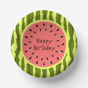 Watermelon Stripe Pink Happy Birthday Pappteller