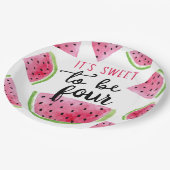 Watermelon Sweet to Be Four Birthday Party Pappteller (Schrägansicht)