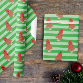Watermelon Tree Weihnachten im Juli Grün Streifen Geschenkpapier