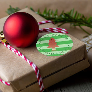 Watermelon Tree Weihnachten im Juli Grüner Streife Runder Aufkleber
