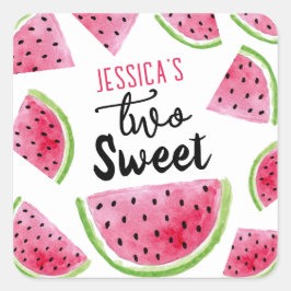 Watermelon Two Sweet Birthday Party Quadratischer Aufkleber