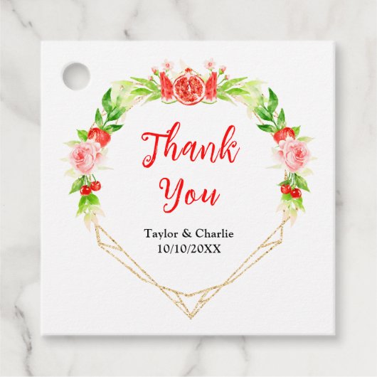 Watermelon und Pomegranate Wedding Vielen Dank Geschenkanhänger (Vorderseite)