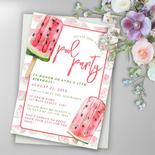 Watermelon Watercolor Summer Pool Party Einladung