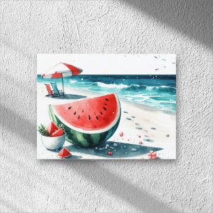 Watermelon White Minimalistisch Beach Tropical Sum Feiertagspostkarte
