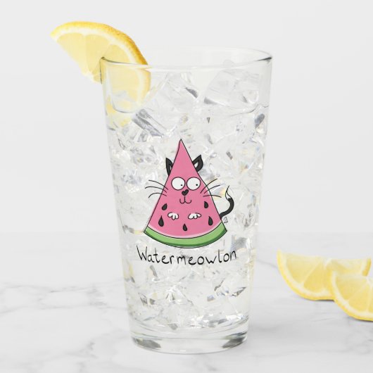 Watermeowlon Watermelon Cat Funny Glass Cup Glas (Vorderseite Ice)