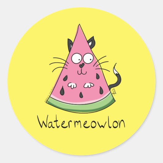 Watermeowlon Watermelon Katze Sonnenschutzmittel Runder Aufkleber (Vorderseite)