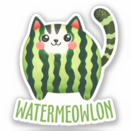 WATERMEOWLON Watermelon Pun Funny Cat Sticker