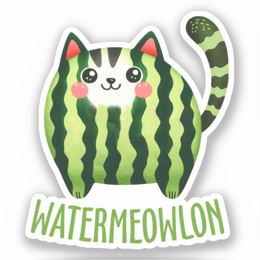 WATERMEOWLON Watermelon Pun Funny Cat Sticker (Vorderseite)