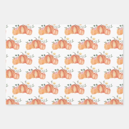 Waterolor Pumpkins fallen Herbst Wrapping Paper Geschenkpapier Set (Vorderseite 3)