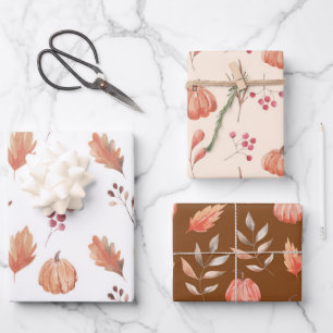 Waterolor Pumpkins Foliage Leaf Wrapping Paper Geschenkpapier Set